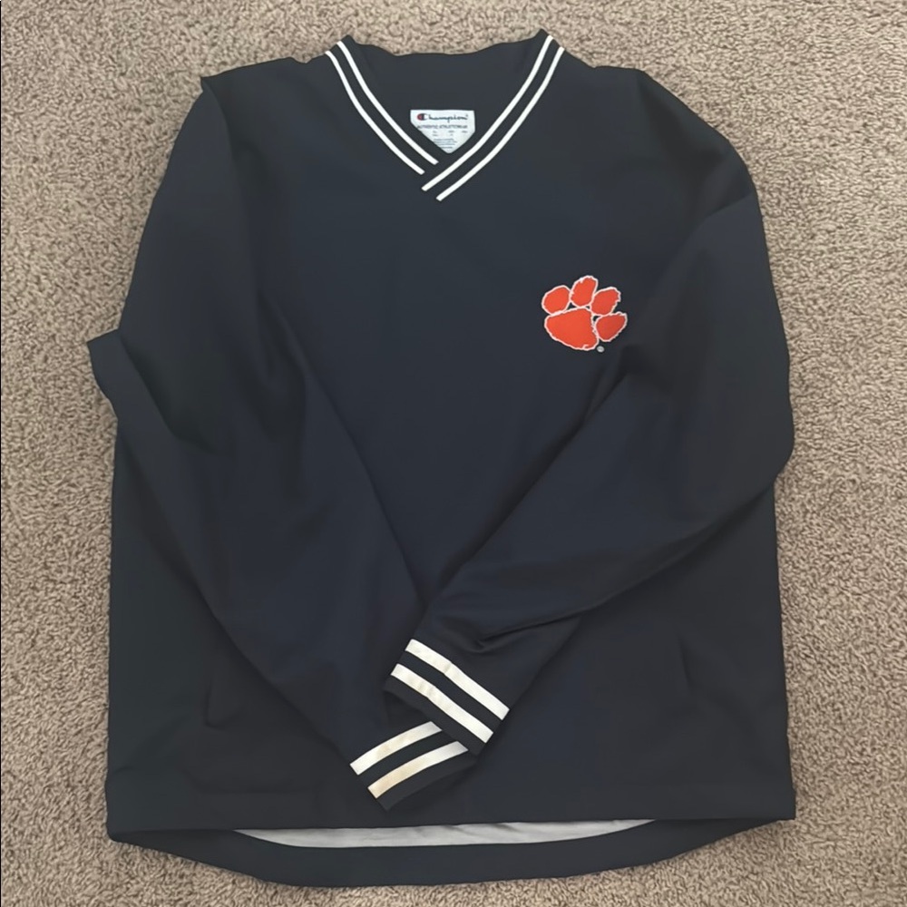 Champion Clemson Navy V-Neck Rain Resistant Pullover with soft cotton interior - Picture 1 of 5